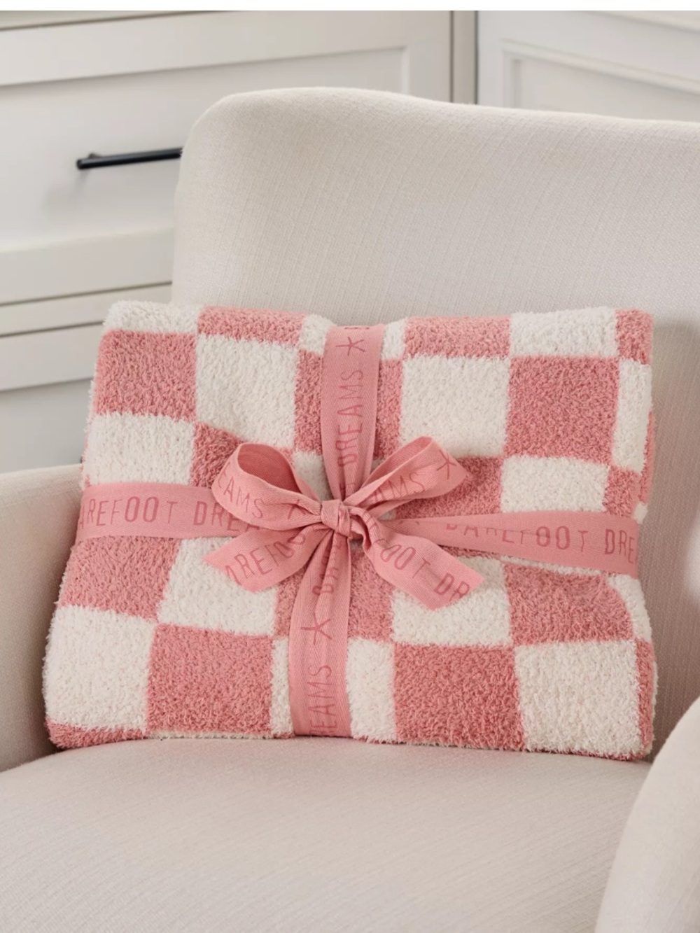 Barefoot Dreams Blush and White Checkerboard Throw